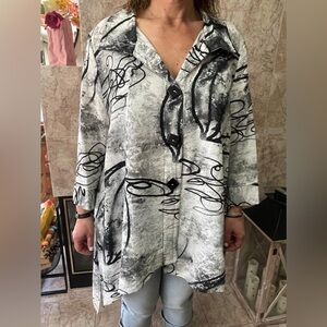 Black and White Oversized Graphic Button Down Shirt